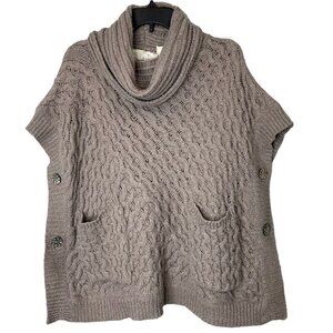 Angel Of The North Poncho Womens XS/S Tan Wool Blend Cowl Neck Sweater Knit